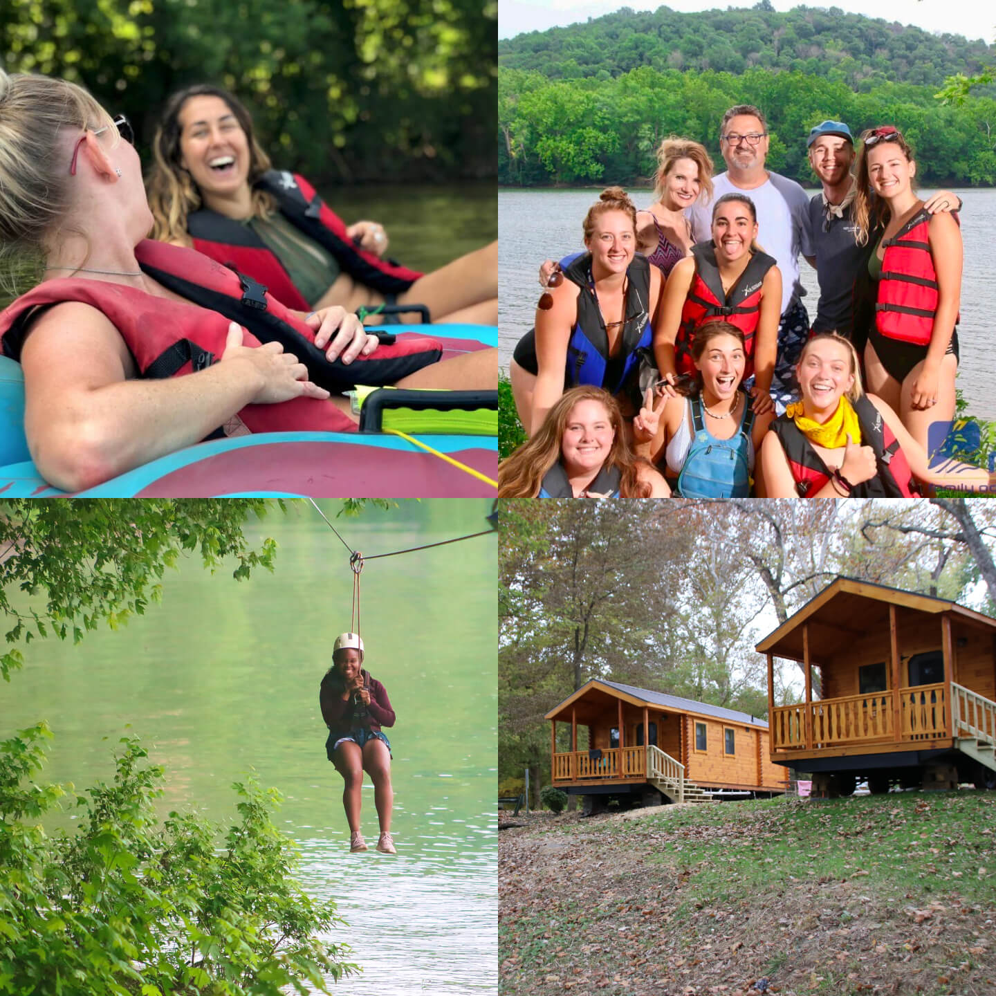 Activities offered through River Riders - tubing, ziplining and cabin rentals