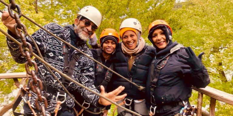 family doing the adventure park river riders in harpers ferry