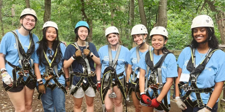 group of girls getting ready to zipline at river riders