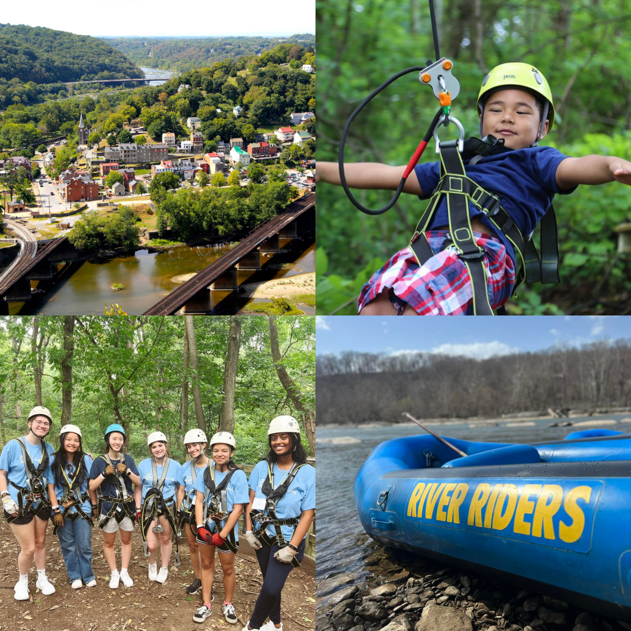 Collage of activities River Riders offers in the spring/summer time.